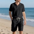 thumbnail image 4 of CHUMUD Cotton Linen 2 Piece Sets for Men Half Button Collared Short Sleeve Shirts and Drawstring Cargo Shorts Summer Trendy Casual Vacation Outfits, 4 of 9