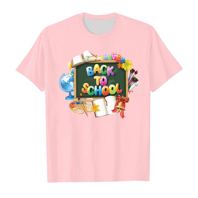 Tween Girls Tshirts School Season Summer Short Sleeved Tops Soft Comfortable Back To School Pattern Cute Cartoon Style Shirts for Kids Size 10-11T