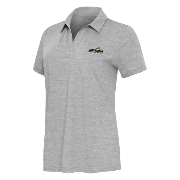 Women's Antigua Heather Gray Daytona International Speedway Layout V-Neck Polo