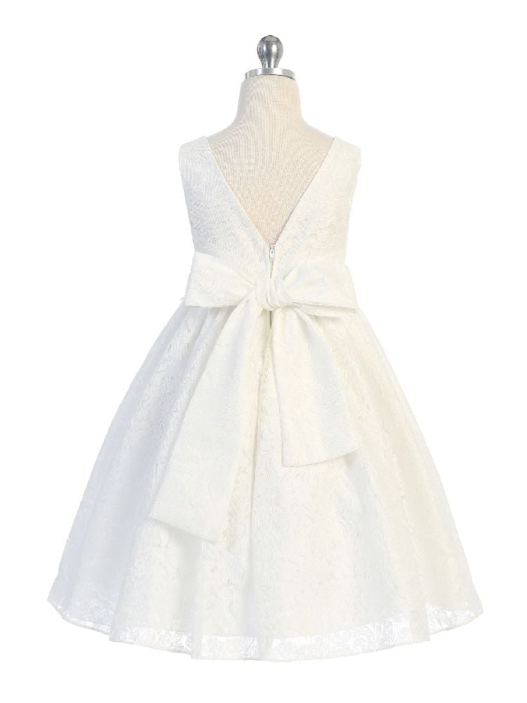 Kids Dream Little Girls White Lace Sash Pearl Flower Girl Dress 2-6