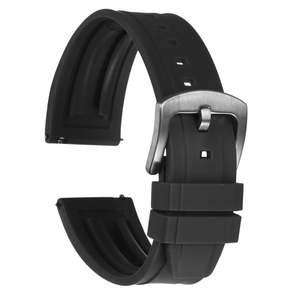 Uxcell Watch Bands 22mm Rubber Watch Strap Quick Release Black Strap Silver Buckle