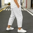 thumbnail image 7 of IFNWSV Boys Pants Solid Color Cotton Linen Breathable Elastic Waistband Comfortable Loose Casual Trousers White 8-9 Years, 7 of 7