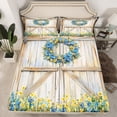 thumbnail image 2 of Homewish Rustic Farmhouse Teens Bed Sheets, Blue Yellow Flower Floral King Sheets, Old Barnn Door Sheet Set, Ultra Soft Bedroom Decor, 4pcs, 2 of 7