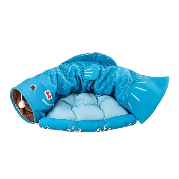 Túnel para gatos con cojín lavable, cama de juguete para gatitos pequeños con pelota Azul