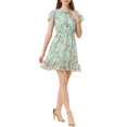 thumbnail image 2 of Allegra K Women's Ruffled Sleeve Self-Tie V Neck Above Knee Chiffon Floral Ruffle Dress, 2 of 6