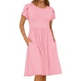 thumbnail image 4 of UVN Womens Summer Dresses Short Petal Sleeve Crew Neck Midi Sundress for Women A-Line Flowy Dress with Pocket, 4 of 10