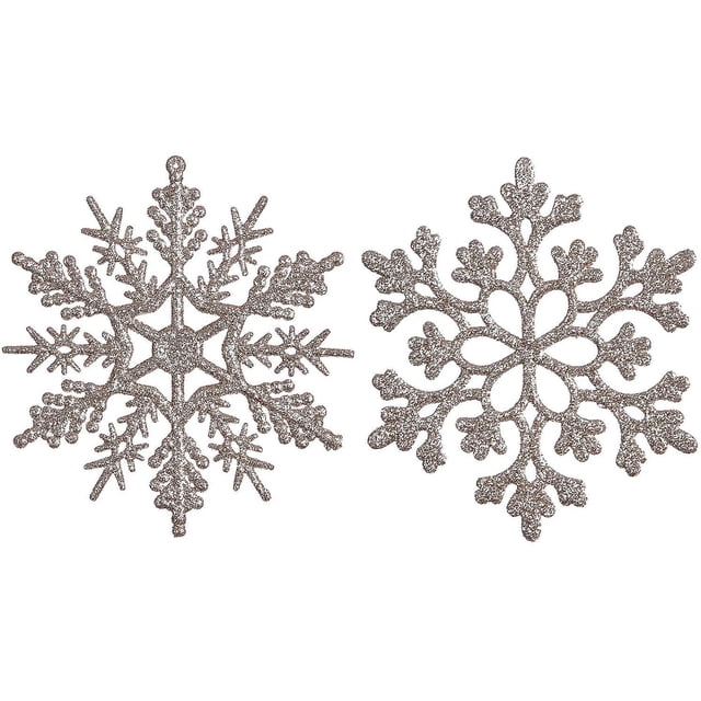Adornos de copos de nieve con purpurina navideña de plástico Decoraciones para árboles de Navidad, 4 pulgadas, juego de 36, azul piedra. Afortunado Sencillez