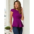 thumbnail image 2 of DARING DIVA Women's Elegant Round Neck Solid Color Cap Sleeve Blouses S Purple, 2 of 6