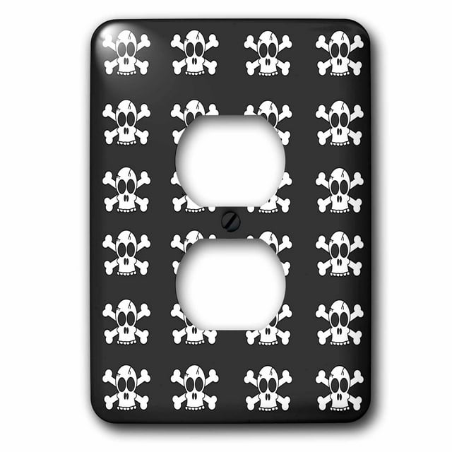 3dRose Skull and Crossbones Grey Print - 2 Plug Outlet Cover (lsp_6358_6)