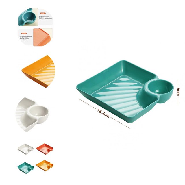 Stackable Divided Plate with Dipping Sauce Smooth Edges Non-stick Easy to Clean Sushi Salad Dumpling Plate for Dining Room