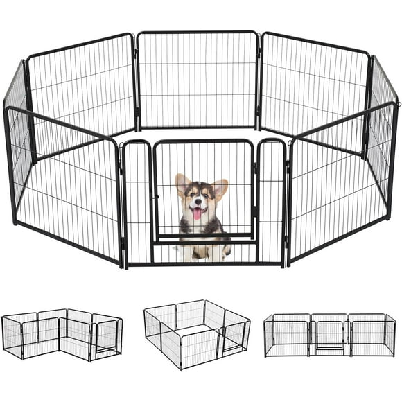 BestPet 24" Dog Playpen, 8 Panel Pet Exercise Pen, Door & Gravity Lock for IndoorOutdoor Use, RV, Camping, Yard – Black