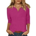 thumbnail image 2 of DENGDENG 3/4 Sleeve Tees for Women Elbow Summer Tops Trendy Casual V-Neck Blouse Cute Three Quarter Length Shirts Fashion 2025 Tunic Tops Hot Pink 3XL, 2 of 6