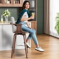 thumbnail image 3 of Set of 3 Counter Height Swivel Bar Stools with Arms, Mid-Century Modern Bentwood Design, PU Leather Upholstery, White, 3 of 7