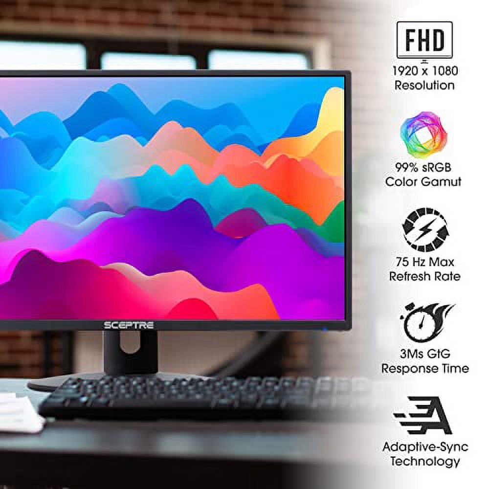 Sceptre New 22 Inch FHD LED Monitor 75Hz 2X HDMI VGA Build-in Speakers, Machine Black (E22 Series)