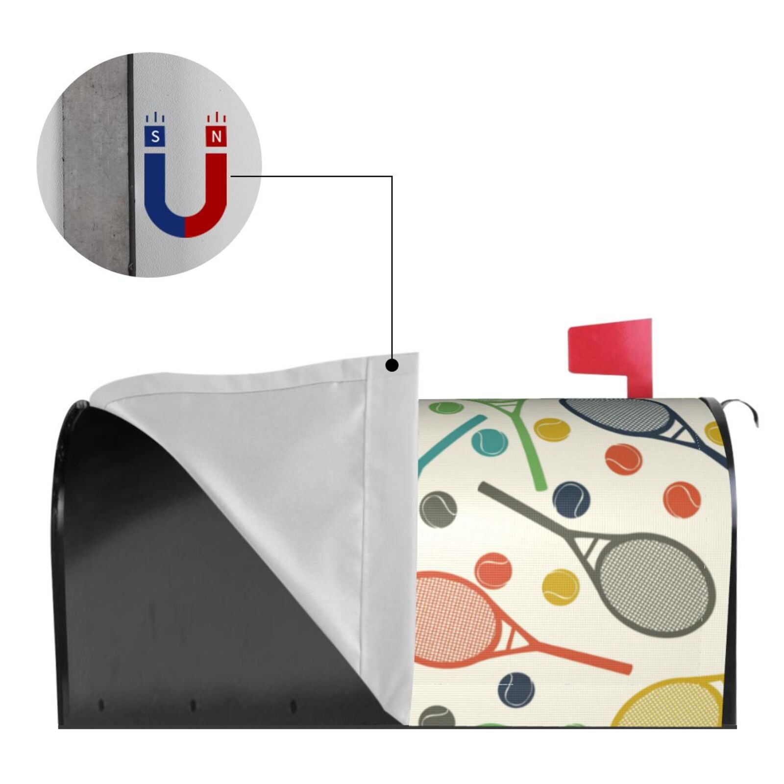 Xecao Racket and Tennis Ball for Mailbox Cover with Magnetic Strips, Waterproof and Sunscreen, Adds a Decorative Touch to Your Garden Yard.