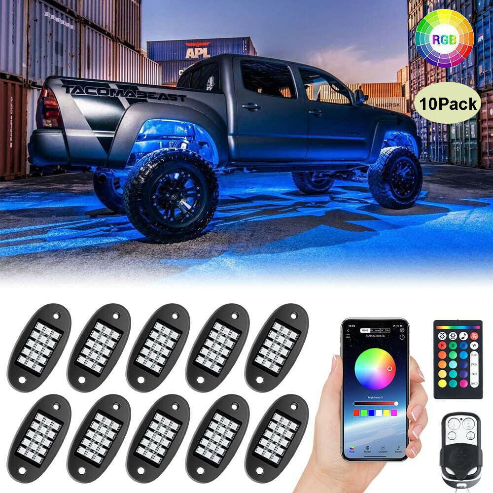 ZGAUTO RGB LED Rock Light Kits with Phone App Control & Cell Phone Control & Timing & Music Mode & Flashing & Automatic Control & Color Grad Multicolor Neon Lights Under Off Road Truck SUV ATV Motorcy 