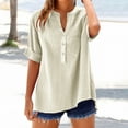 thumbnail image 3 of Fmbrln Womens Summer Linen 3/4 Sleeve Tops Fashion Casual V Neck Button Solid Color Shirts Comfy Loose Blouse with Pockets Beige M, 3 of 5