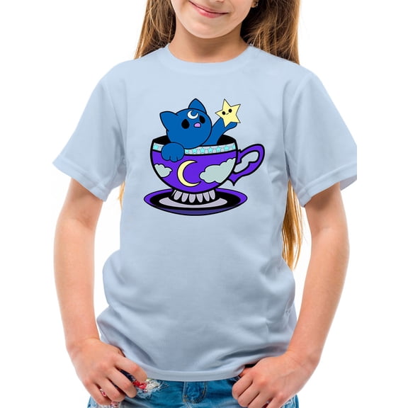 Moon Cat In A Cup T-Shirt Juniors -Rose Khan Designs,  Small
