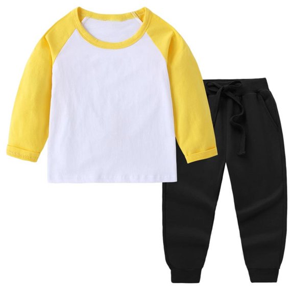 xaoyunyn Jogger Pant Set for Kids Casual Round Neck Color Block Long Sleeve Tops 2 Piece Spring Fall Outfits 1-12 Years