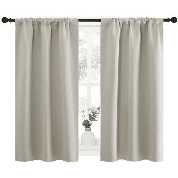 NICETOWN Blackout Curtains Home Decorations Thermal Insulated Solid Rod Pocket Blackout Drapes for Cafe 70x63 inch, Natural, 2 Panels