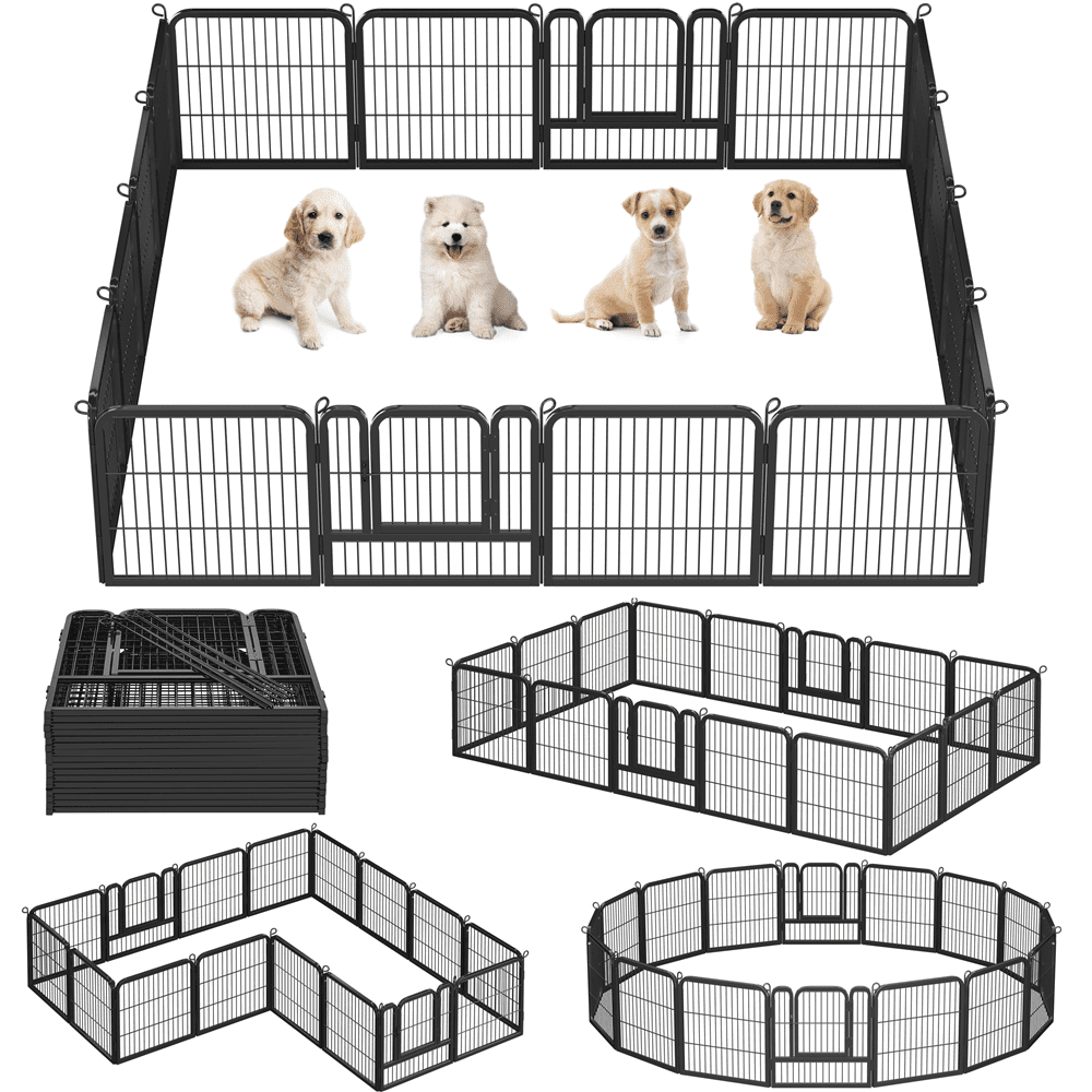 Alden Design 16 Panels Metal Heavy Duty Dog Playpen with Door, Black