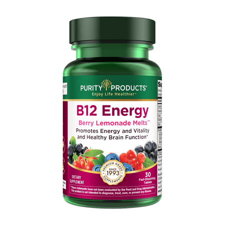 B-12 Energy Berry Lemonade Melt w/ Super Fruits by Purity Products - Methylcobalamin B12 - Vitamins B6, D3, Folic Acid and Biotin - High Absorption MecobalActive B 12 - 30 Melting Tablets