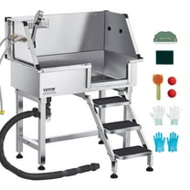 VEVOR Stainless Steel Dog Washing Station, 34 inch Pet Grooming Tub w/ Storage Stairs, Faucet & Showerhead & Soap Holder Dog Bathtub, Pet Wash Station for Medium & Small Pets (Right Door)
