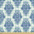 thumbnail image 2 of Ambesonne Damask Fabric by the Yard Upholstery, Russian Folk Art Pattern, 2 Yards, Violet Blue and White, 2 of 5