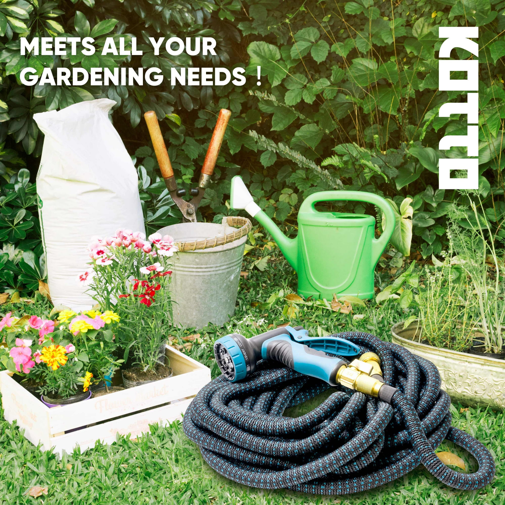 (4 pack) Kotto 150ft Flexible Garden Hose, Water Hose for Outside with 10 Spray Nozzles, Brass Connector, Leak-Proof, Blue, Father's Day Gifts