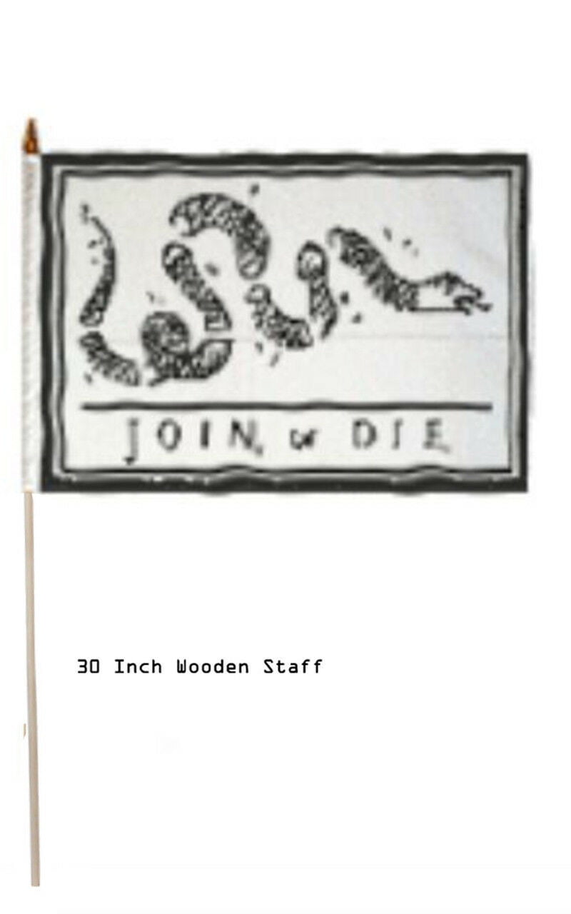 3x5 Embroidered Join Or Die Gadsden White Synthetic Cotton 3'x5' w/ Clips 