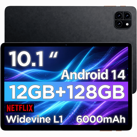 Callsky 10.1-inch Android 14 Tablet, 12GB RAM (3GB+9GB Extended), 128GB ROM, Octa-Core A523, Black