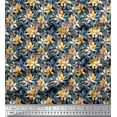 thumbnail image 1 of Soimoi Orange Moss Georgette Fabric Monstera Leaves & Yellow Floral Printed Fabric 1 Yard 42 Inch Wide, 1 of 1