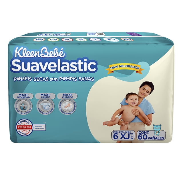 Pañales para bebe Kleenbebé Suavelastic Etapa 6 Extra Jumbo Unisex 60 Piezas