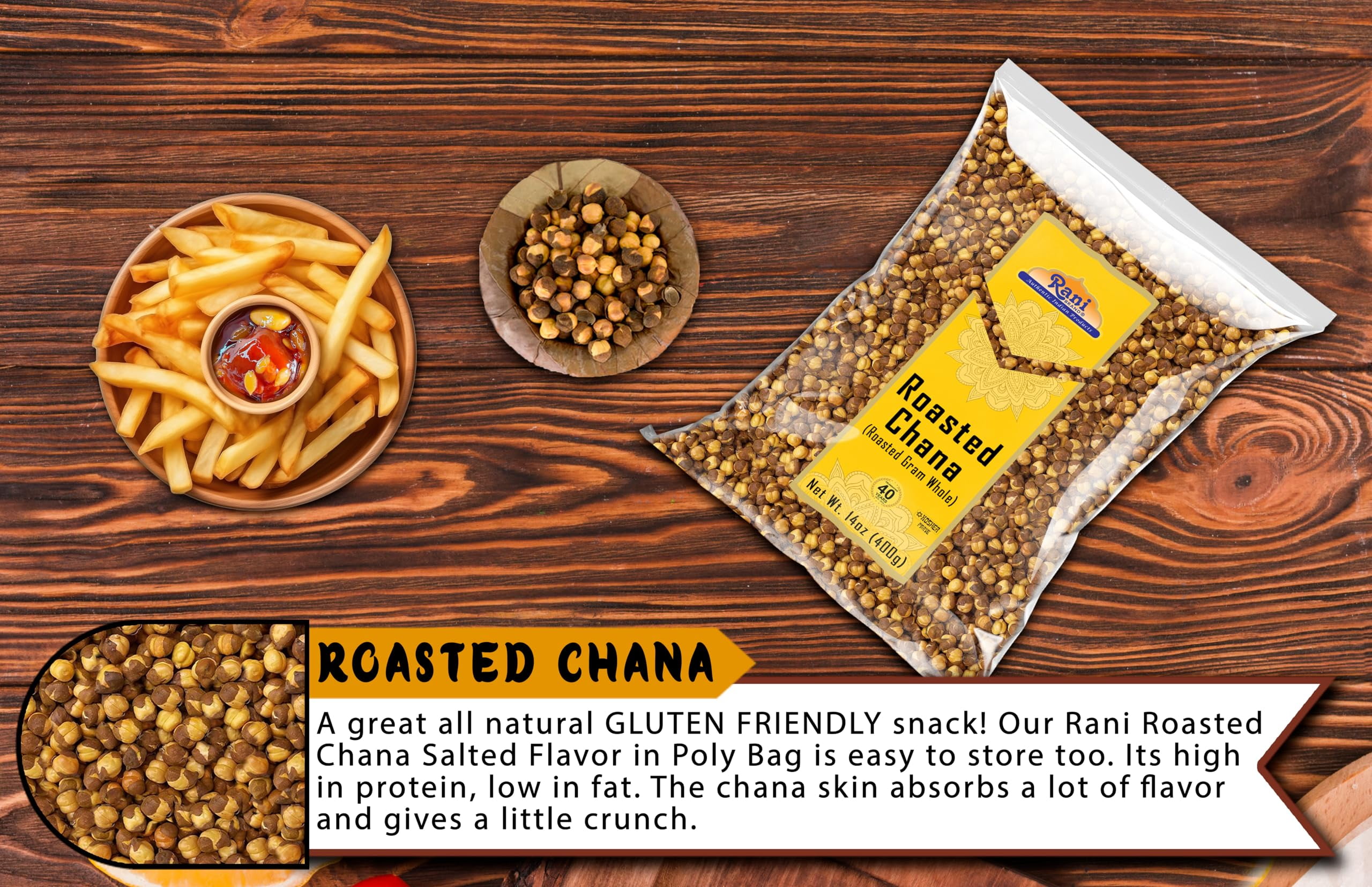Rani Roasted Chana Plain Flavor 14oz Chickpeas All Natural Vegan