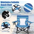 thumbnail image 3 of Walchoice Folding Beach Chair Set of 2, Low Seat Camping Chair with High Back, Wide Seat Chair with Cup Holder & Carry Bag, Heavy Duty Portable Chair for Outdoor Picnic Travel - Blue/White/Green, 3 of 10