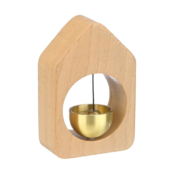 Uxcell 1-Pack Campana Magnética para Tiendas para Abrir Puertas, Campana de Viento Vintage de 2.4 pulgadas/6 cm de Haya con Campana de Latón [Beige, Forma de Casa]