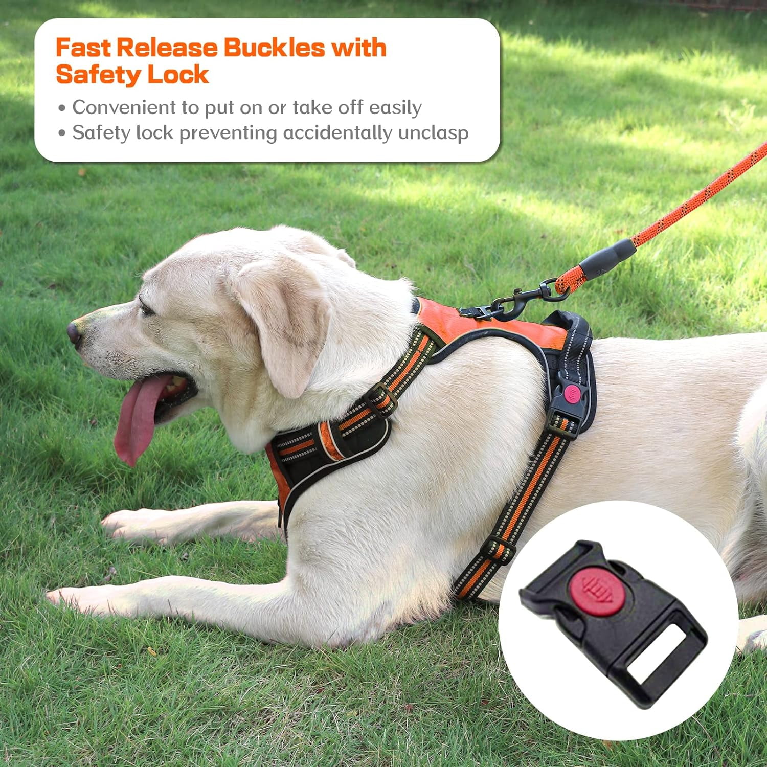SYEENIFY No Pull Dog Harness, Adjustable Soft Padded Dog Vest, Medium Large Dog Harness with 5FT Dog Leash,Reflective No-Choke Pet Oxford Vest with Easy Control Handle orange Large