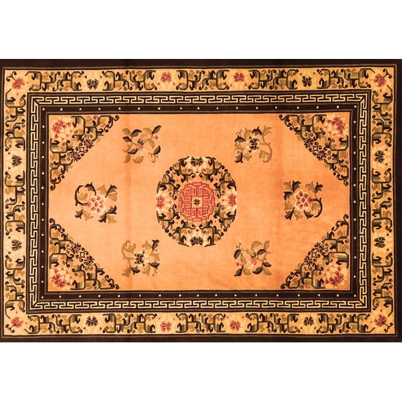 Ahgly Company Indoor Rectangle Oriental Orange Asian Inspired Area Rugs, 8' x 12'
