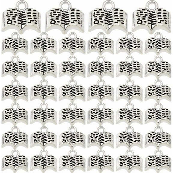 80Pcs Small Book Charms Holy Bible Charm 11x12x3.5mm Teachers' Day Charms Tibetan Style Mini Alloy Charm for Necklace Bracelet Jewelry Making Hole: 1.8mm Silver