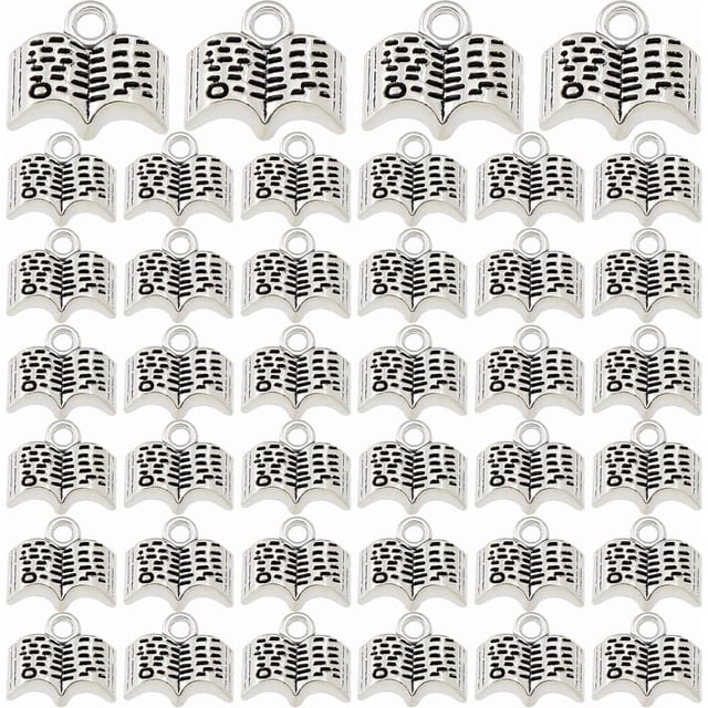 80 piezas de pequeños dijes de libro de la Santa Biblia, 11 x 12 x 3,5 mm, para el Día del Maestro, estilo tibetano, mini dije de aleación.