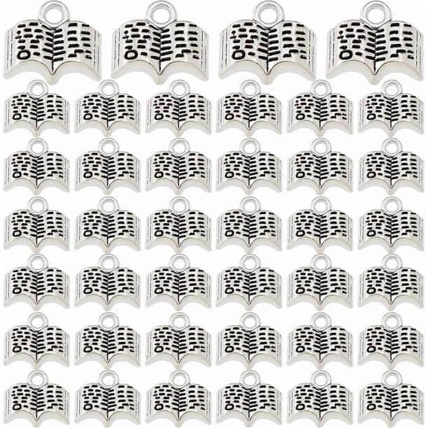80 piezas de pequeños dijes de libro de la Santa Biblia, 11 x 12 x 3,5 mm, para el Día del Maestro, estilo tibetano, mini dije de aleación.