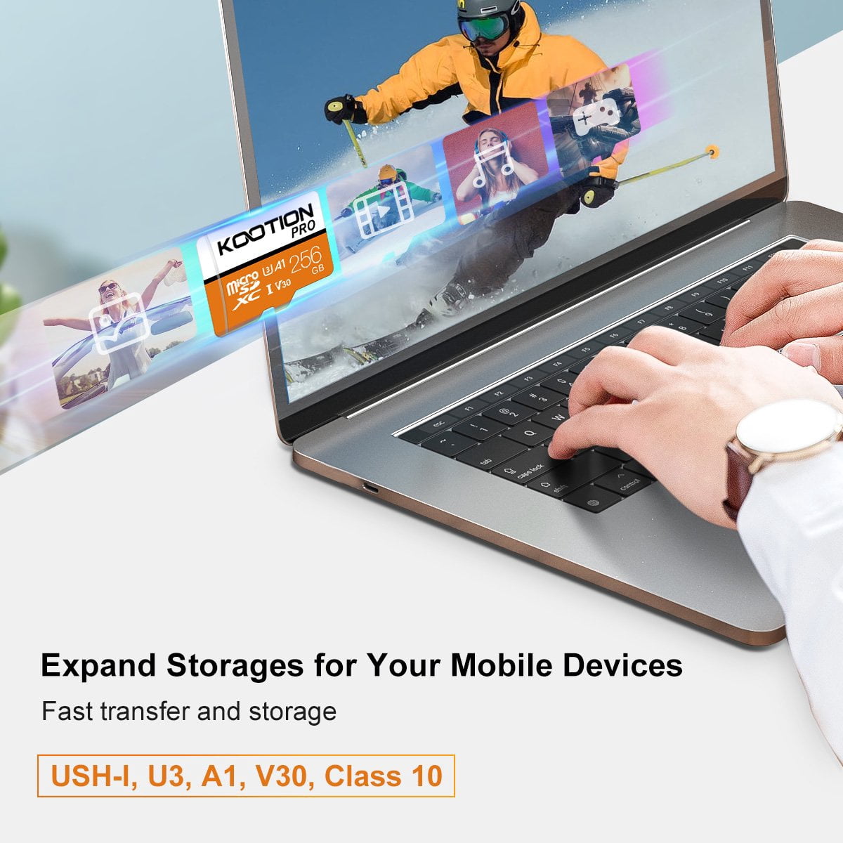 KOOTION 256 GB Micro SD Card 5 Pack TF Card with Adapter High Speed MicroSDXC U3 Full HD 4K Memory Card for Phone Table Monitor Camera