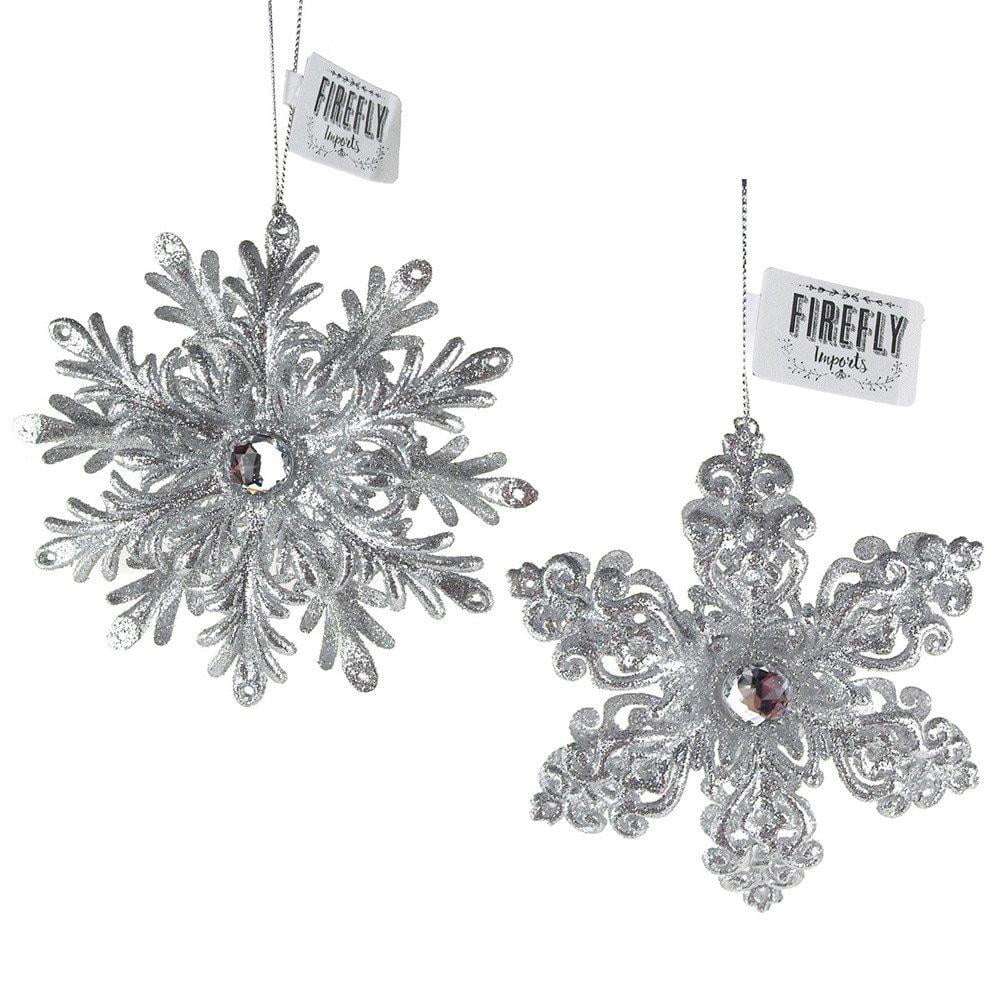 Glitter Snowflake Ornaments, Silver, 43/4Inch, 2Piece