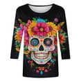 thumbnail image 5 of Xdegoge Dia De Los Muertos Shirt Women Plus Size Sugar Skull 3/4 Sleeve Tunic Tops Crew Neck Pullover Day of the Dead Sweatshirts Winter Casual Comfy Shirts, 5 of 5
