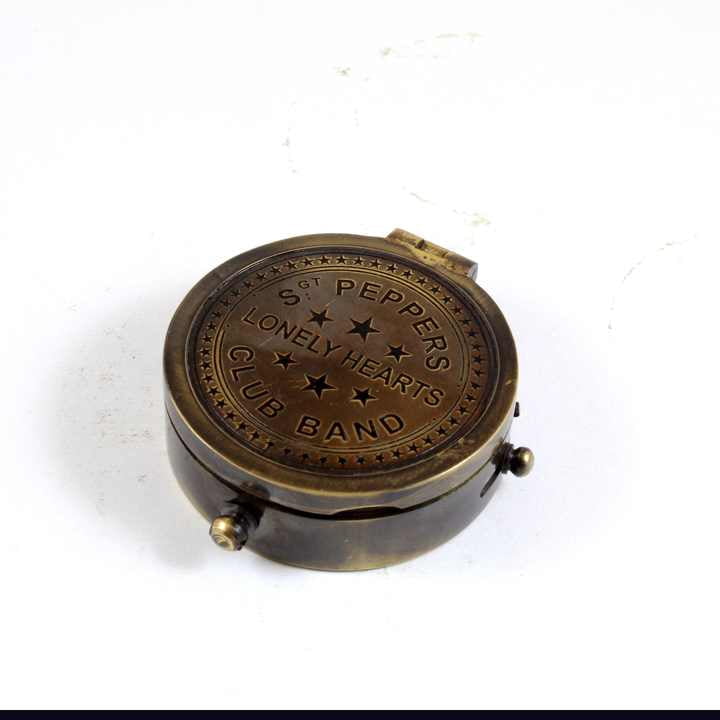 Antique Nautical Brass Pocket Compass with Engraved Text Metal and Alloy Leather Case