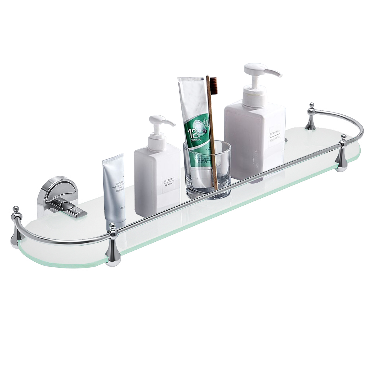 Bestgoods Home Wall Mounted Glass Shelf With Chrome Rail Aluminum Bathroom Glass Rectangle Ellipse Shelf 20 5x4 5 Inch Walmart Com Walmart Com
