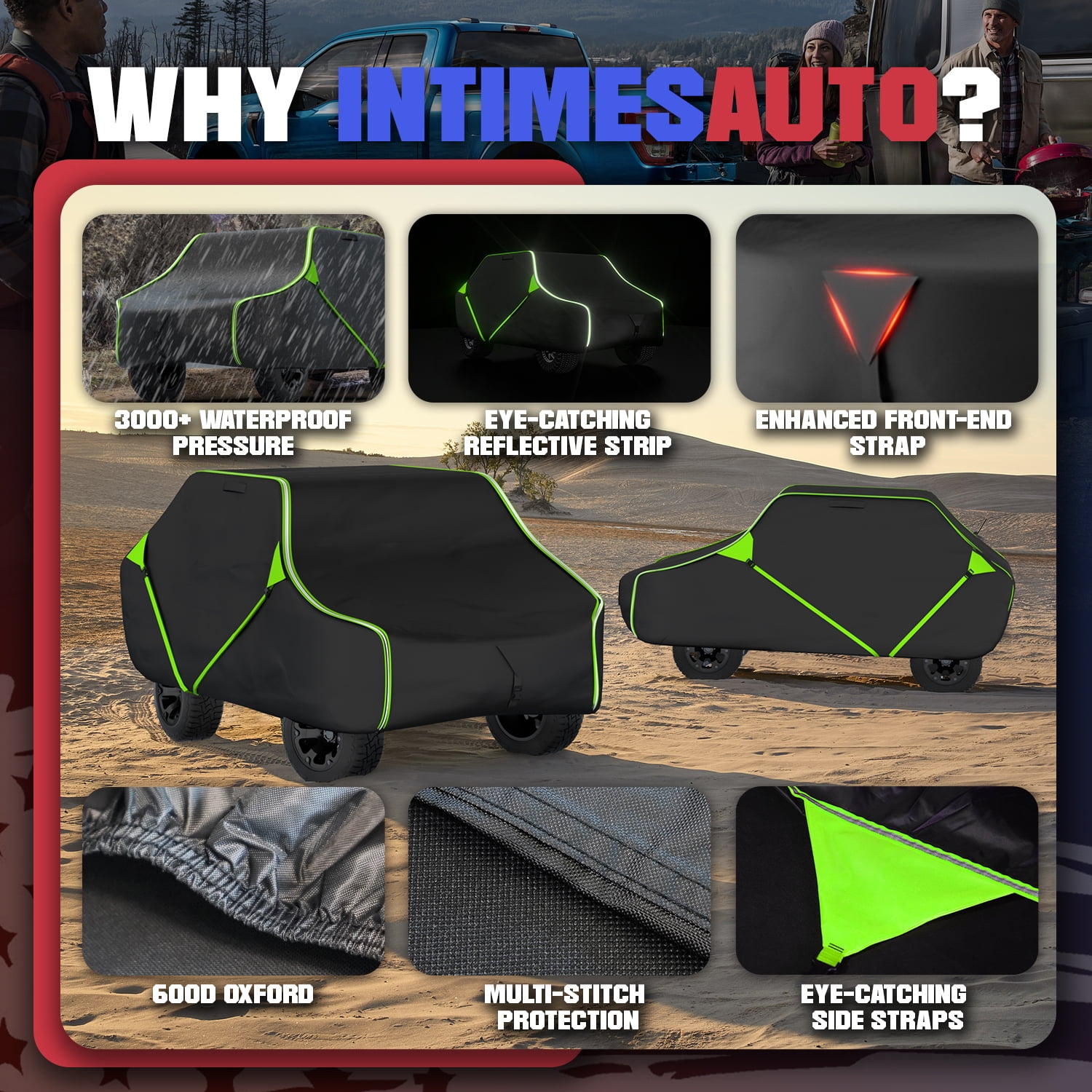 InTimesAuto 125 Inch UTV Cover for Polaris Ranger RZR, Can-Am Defender Maverick Commander, Yamaha Wolverine, Kawasaki Mule, Honda Pioneer, Black 600D Side by Side Cover Protection for 2-3 Seater UTV