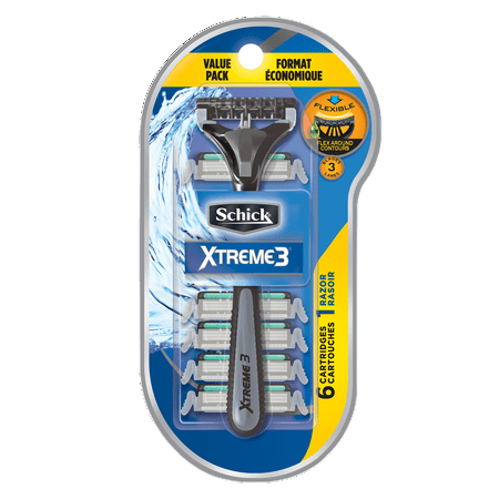 Schick Xtreme 3 Men's 6-in-1 Disposable Razor System Value Pack - 1 Razor Handle Plus 6 Refill Razor