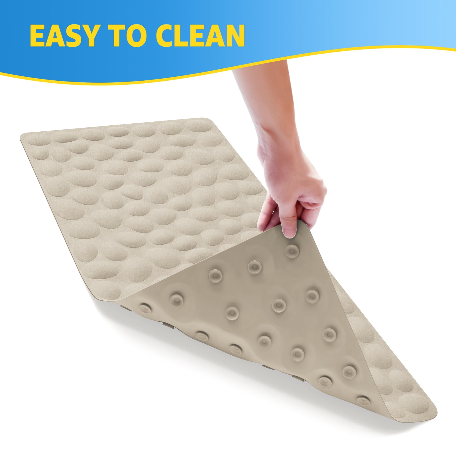 OTHWAY Bathtub Mat Non Slip, Rubber Bath Mat for Kids for Baby, 16x31.5 inch Large Bath Mats for Bathroom Tub with Strong Suction Cups (Brown)