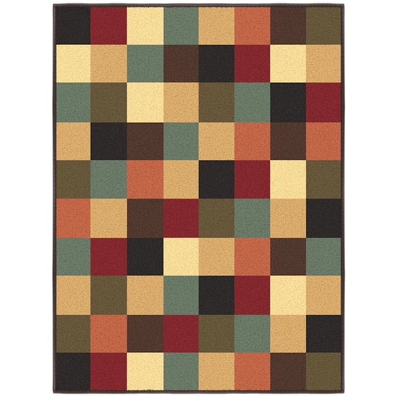 Ottomanson Non-Slip Indoor Entryway Rug 1'10.5" x 3' – Low Pile Stain Resistant Door Mat, Checkered Multicolor